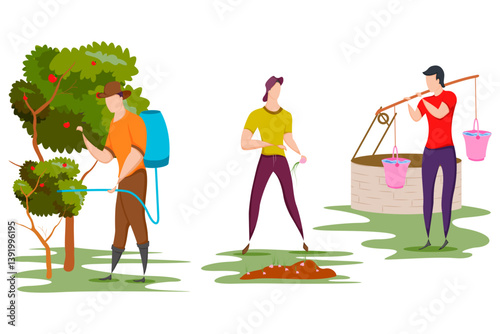 worker doing Agriculture and Farming for Agribusiness in Rural landscape