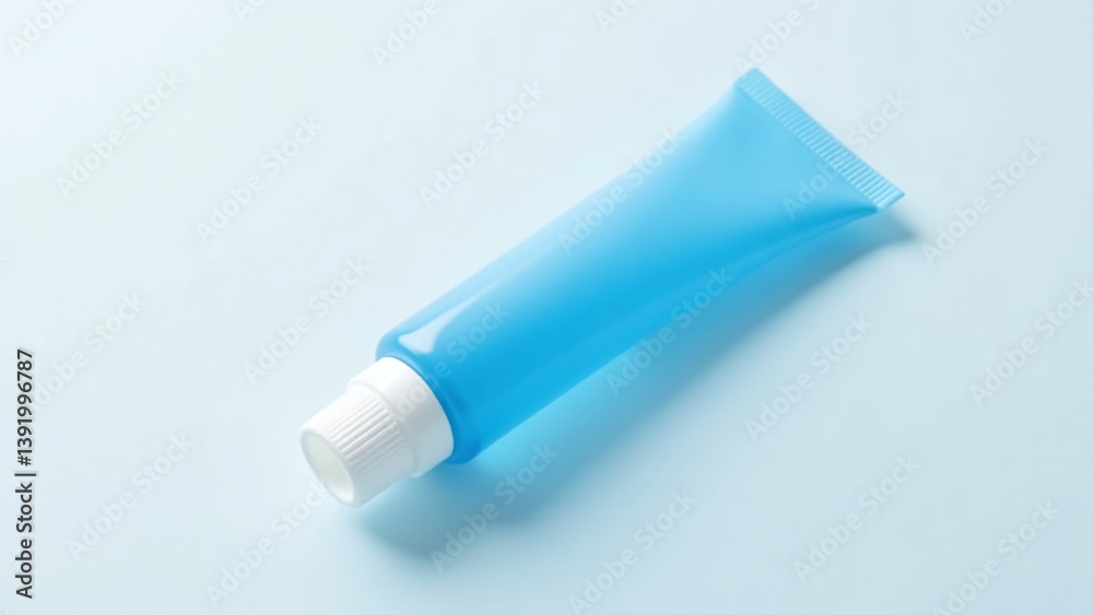 small blue tube white cap clean white surface small blue tube white cap clean white surface