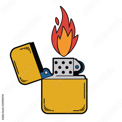 Metal Lighter With Flame Illustration