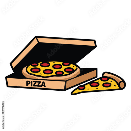 Cartoon Pizza Box with Slice Illustration