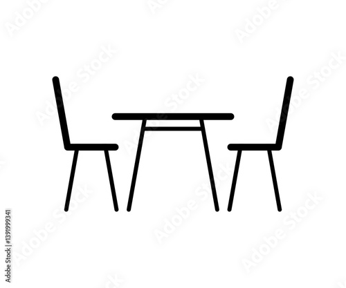 Table and two chairs furniture, seats in interior line icon. Office, cafe, restaurant and home kitchen furniture graphic outline. Simple interior objects for eating. Vector illustration