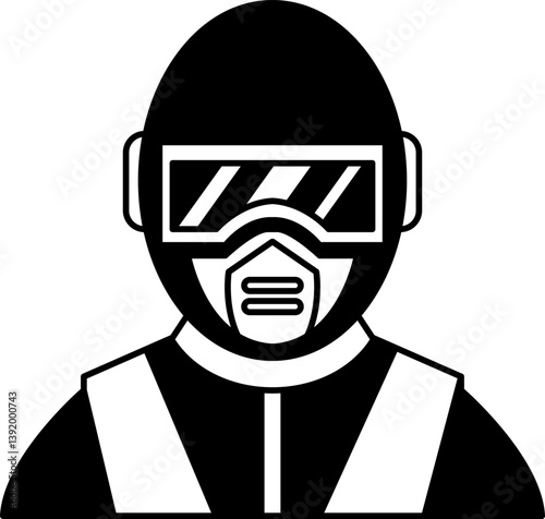 black and white flat icon vector of The welder is wearing a protective mask
