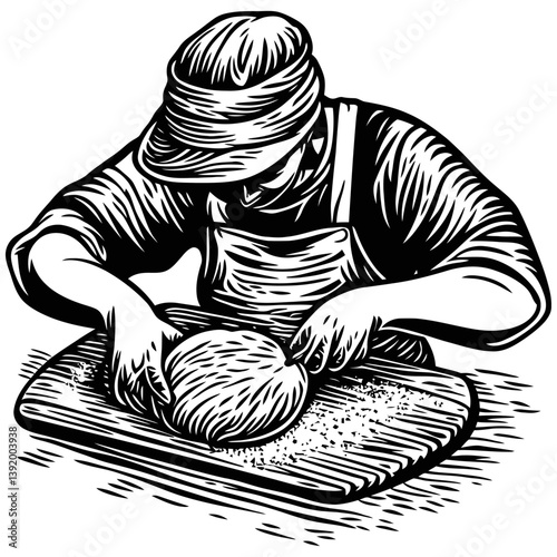Artisan Baker Crafting Dough with Passion and Precision in a Workshop
