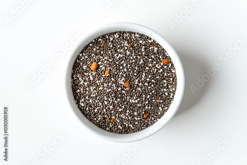 Chi seeds and pumpkin seeds in a bowl on white background ai generated