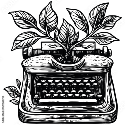 Vintage Typewriter with Leaves Symbolizing Creative Nature