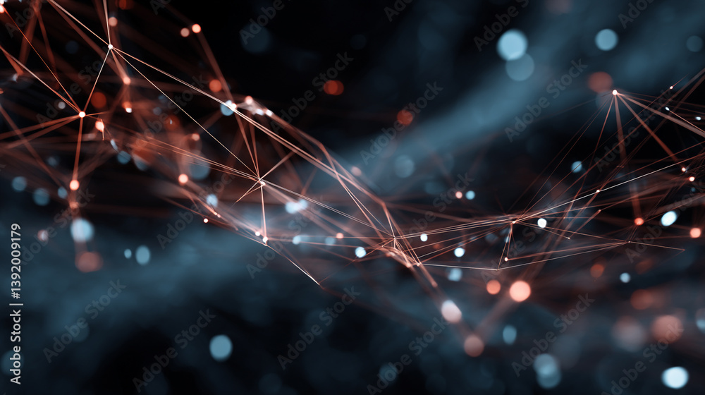 Obraz premium Abstract Blue and Orange Network of Connected Dots, Technology network abstract background