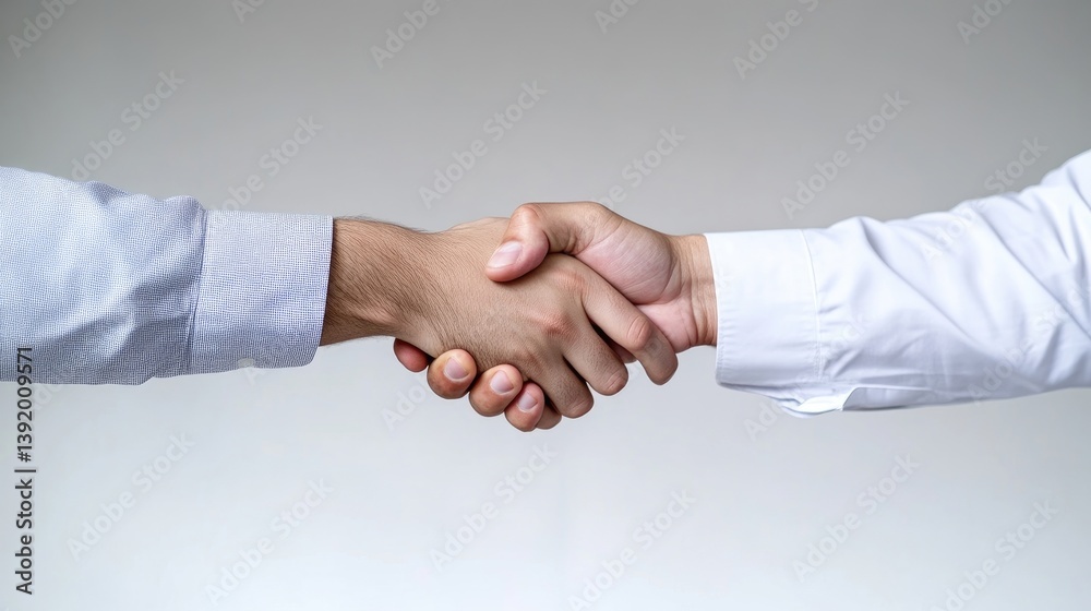 Two business professionals shaking hands in a minimalist office setting, and close-up composition highlighting trust and partnership. Two business professionals shaking hands in a minimalist office setting, and close-up composition highlighting trust and partnership.