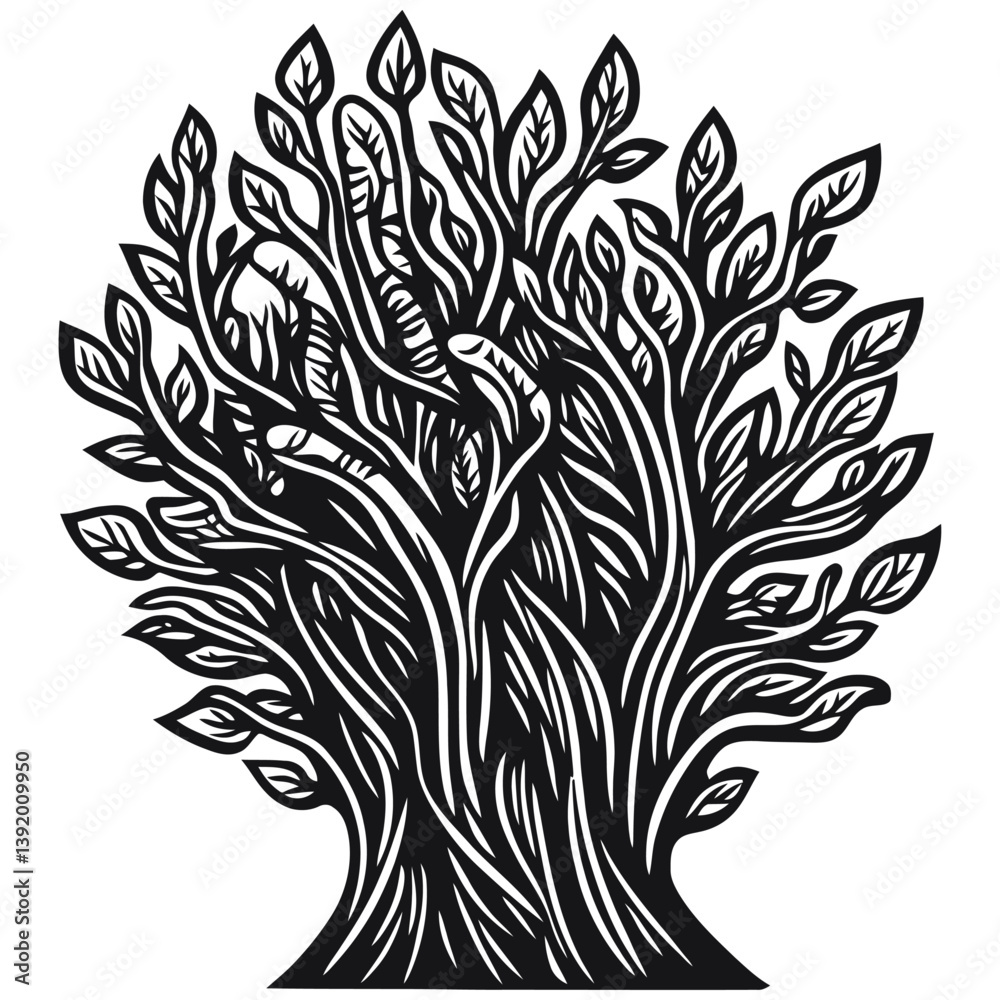 Obraz premium Elegant Tree Silhouette with Intricate Leaf Patterns for Design Use