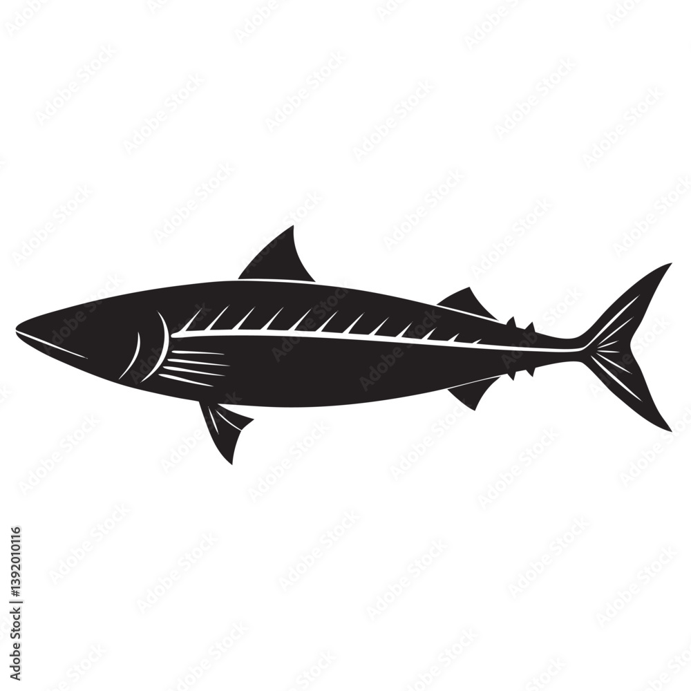 Mackerel silhouette with distinctive fin details. Mackerel silhouette with distinctive fin details.
