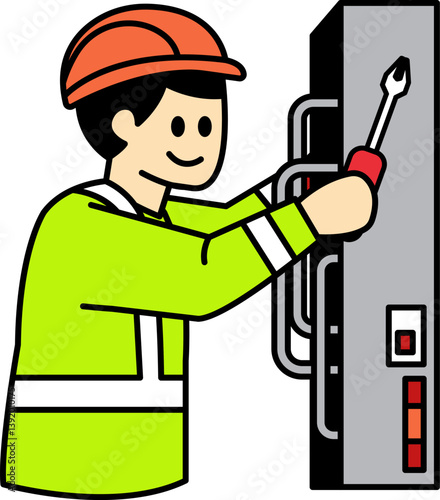 flat icon vector of The electrician is installing wiring
