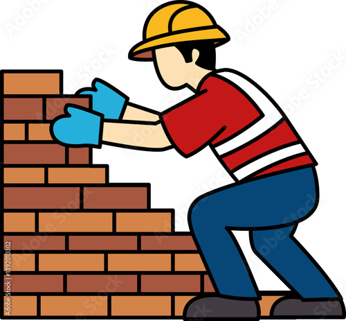flat icon vector of The bricklayer is laying bricks