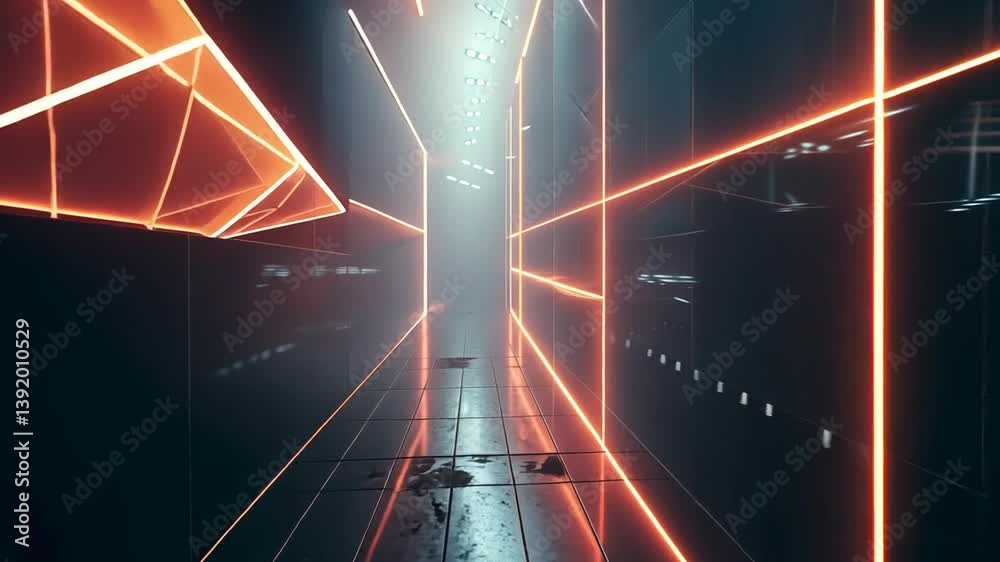 Leuchtende digitale Gänge in futuristischem Raum