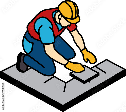 illustration of The tile setter is laying tiles on the floor