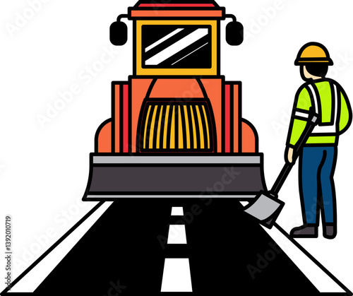 flat icon vector of The road construction crew is paving the new road