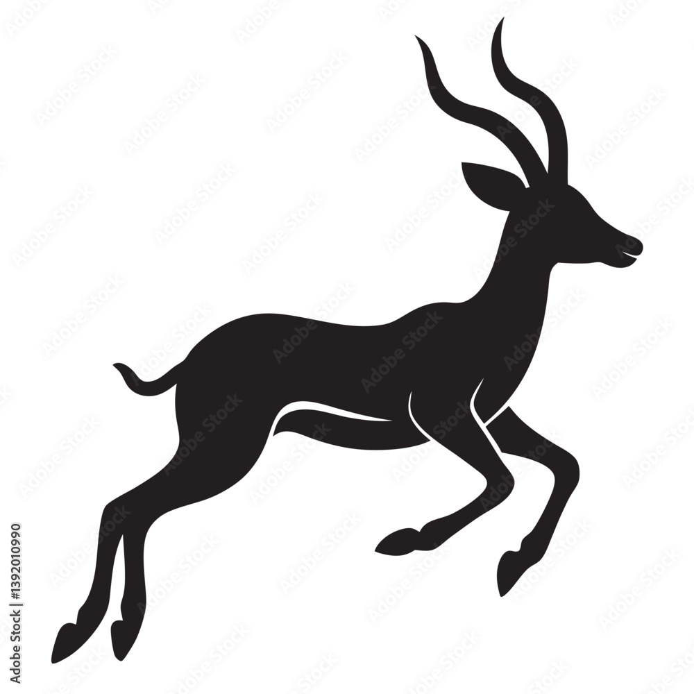Fototapeta premium Graceful Leaping Gazelle Silhouette in Black and White Vector Illustration 