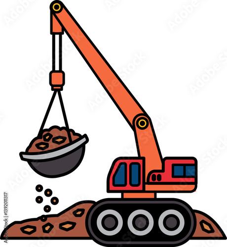 flat icon vector of The crane is lifting a load of dirt