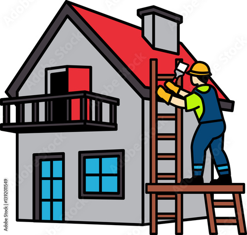 flat icon vector of The painter is painting the exterior of the house