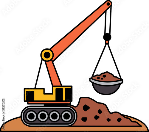 flat icon vector of The crane is lifting a load of dirt
