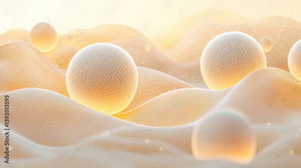 Fototapeta premium Soft Warm Tones with Translucent Spheres Creating an Ethereal Abstract Landscape