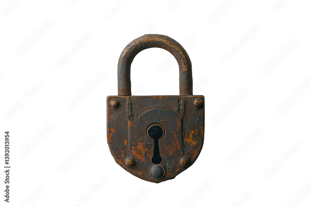 Rusty padlock a symbol of forgotten secrets aged metal quiet story neutral background close up view isolated on transparent background Rusty padlock a symbol of forgotten secrets aged metal quiet story neutral background close up view isolated on transparent background