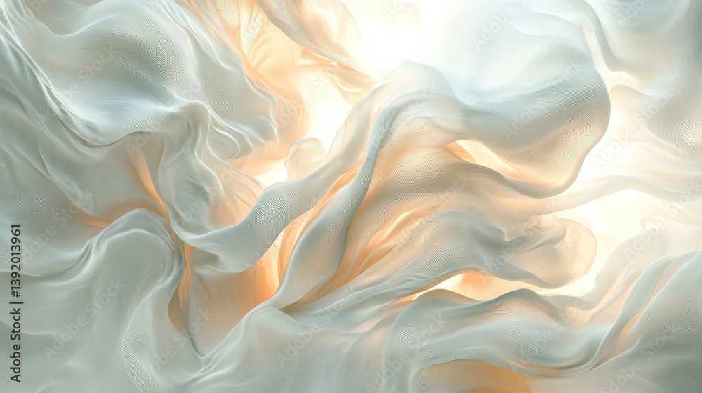 Obraz premium Translucent Fabric Flowing in Soft Waves with Warm Light Glowing From Behind