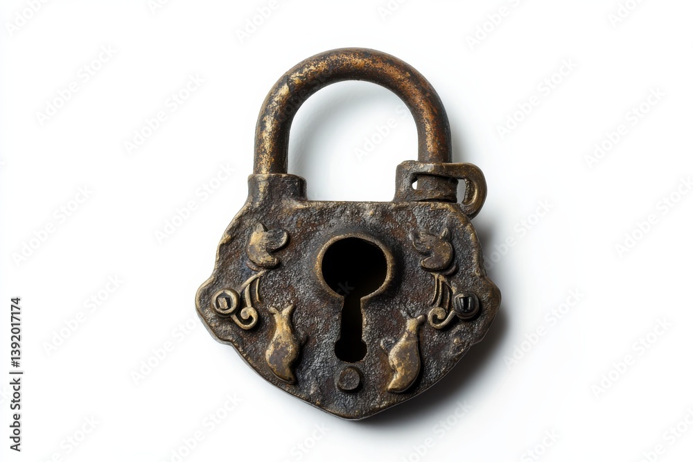 Antique ornate padlock aged bronze detailed carvings keyhole isolated white background isolated on transparent background Antique ornate padlock aged bronze detailed carvings keyhole isolated white background isolated on transparent background