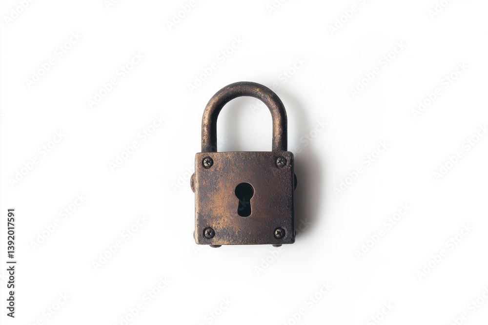 Antique bronze padlock on white secure safety privacy protection security concept isolated on transparent background Antique bronze padlock on white secure safety privacy protection security concept isolated on transparent background