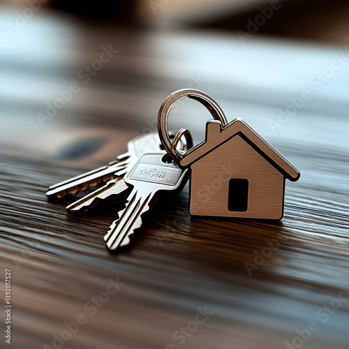 Llaves de casa con llavero de madera en forma de casa	