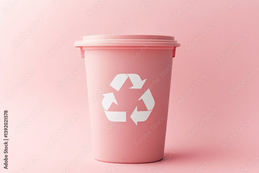 A pink recycling bin is displayed in a studio setting A pink recycling bin is displayed in a studio setting