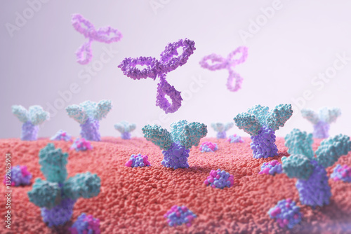 Antibody attack a cancer cell or bacterium, 3d illustration.