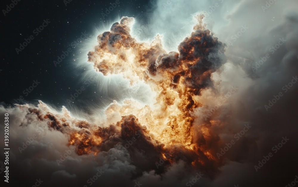 Fototapeta premium Fiery Cosmic Cloudscape at Night
