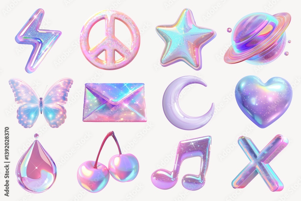 3d y2k hologram design element set