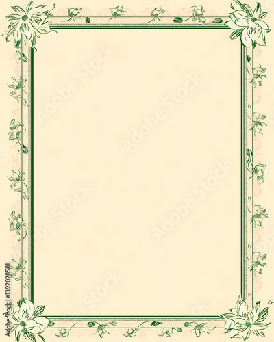 Vintage Beige Stationary with Green floral Border
