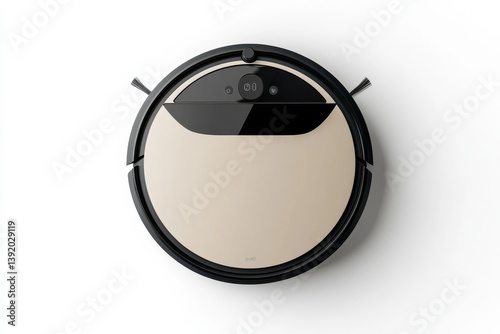 Sleek robotic vacuum cleaner beige and black design efficient home cleaning smart technology isolated on transparent background