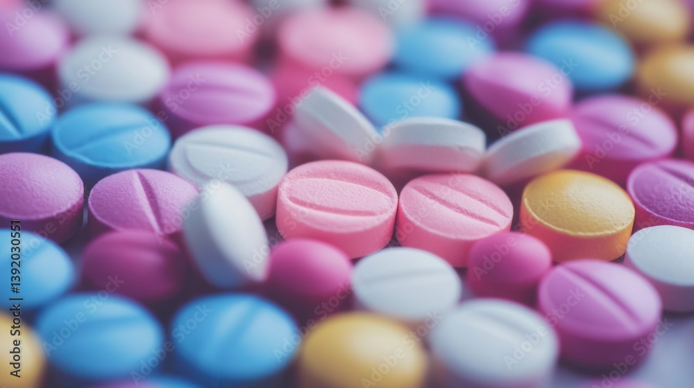 Colorful pills scattered in various shades Colorful pills scattered in various shades