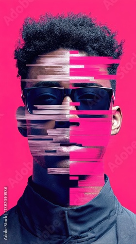 Digital portrait of a person with vibrant colors and a glitch effect