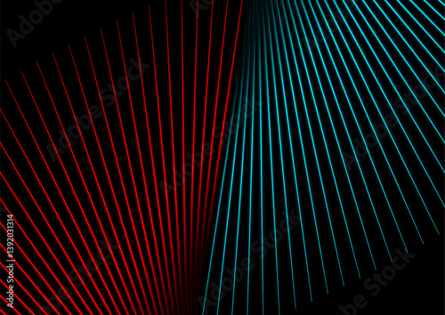 High contrast red and blue neon glowing laser lines futuristic background. Abstract vector design