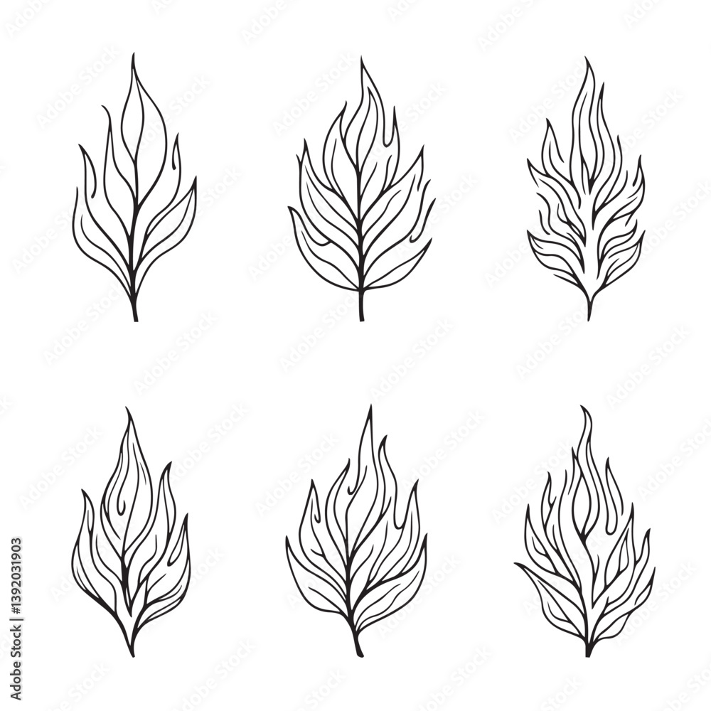 Fototapeta premium Flame Leaf Vector Line Art for Creative Designs