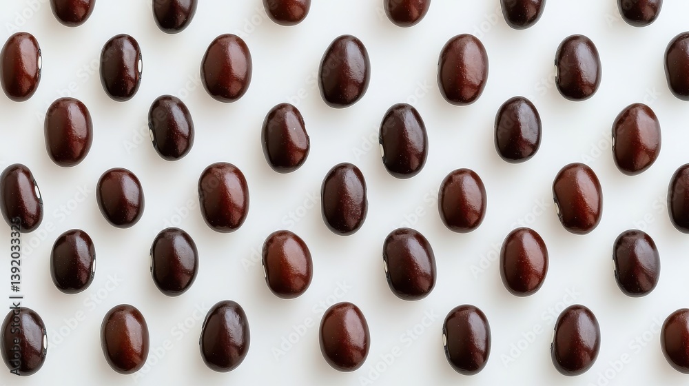 Fototapeta premium Unique Arrangement of Glossy Dark Brown Beans on a White Surface for Food Illustrations