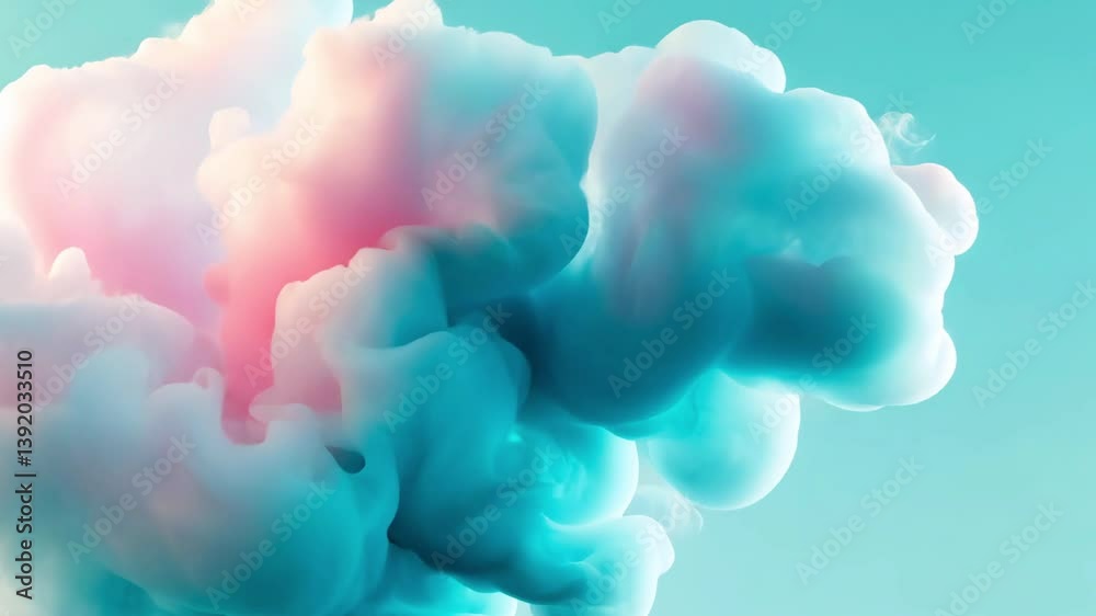 Animation of abstract floating cloud shapes in light teal and lilac tones 