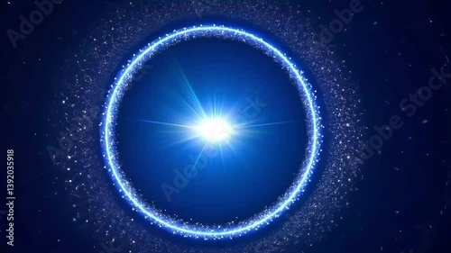 Wallpaper Mural Blue glowing circle, starburst, cosmic dust, dark background, energy Torontodigital.ca