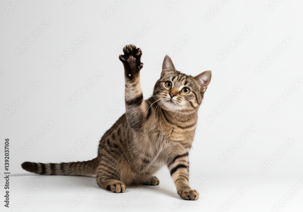 Obraz premium Cat raising paw playful pose