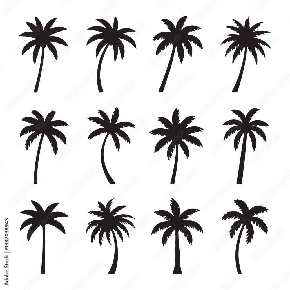 Fototapeta premium palm tree vector silhouette set.