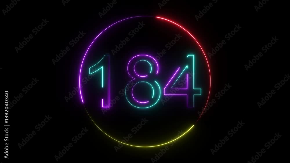 A dynamic circular animation, and glowing neon number 184 animation . on a black background. and creating a stunning video.4k video A dynamic circular animation, and glowing neon number 184 animation . on a black background. and creating a stunning video.4k video