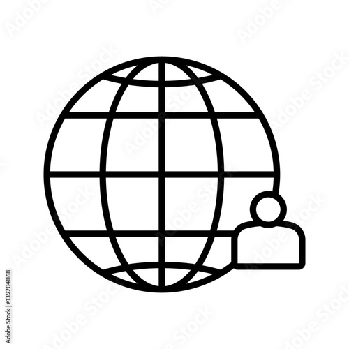 Person and web globe icon. Vector graphic element. International, global, personal website, social network and connectivity