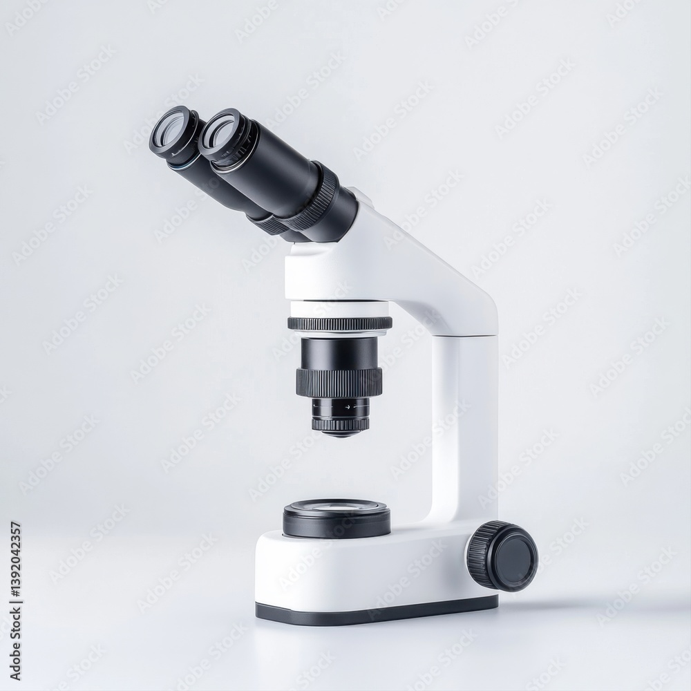 Modern laboratory microscope with sleek design for scientific research and educational purposes in a bright setting Modern laboratory microscope with sleek design for scientific research and educational purposes in a bright setting