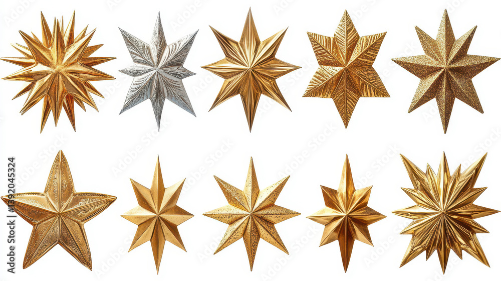 Collection of Decorative Golden Stars with Unique Geometric Patterns for Graphic Design Collection of Decorative Golden Stars with Unique Geometric Patterns for Graphic Design