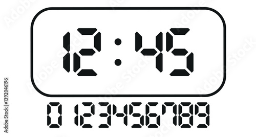 Digital clock number set. Electronic numbers. Digital alarm clock vector