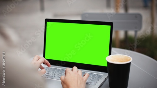 Slika na platnu Camera closing in on Caucasian girls hand swiping on touchpad of big laptop