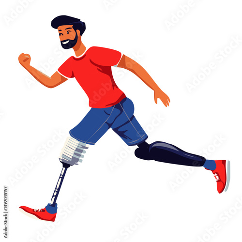 Athletic Man with Prosthetic Legs Running in a Dynamic and Inspirational Cartoon Illustration


